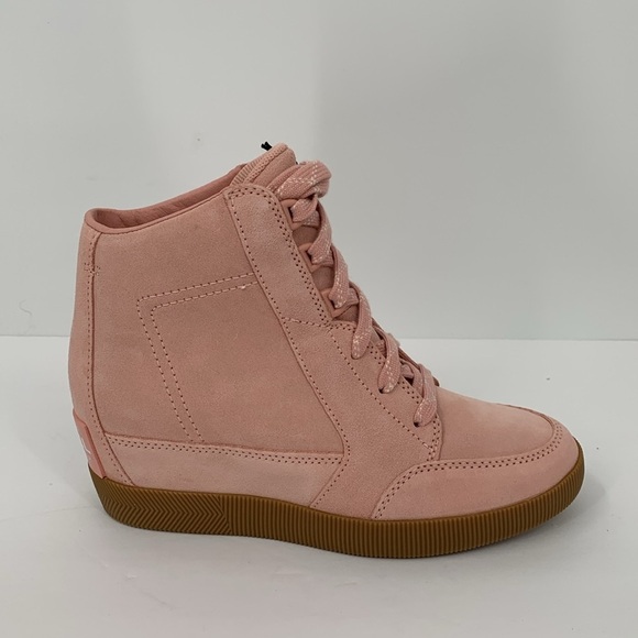 Sorel Out n About hidden wedge ankle boot sneaker pink suede platform new 9 - Picture 2 of 7